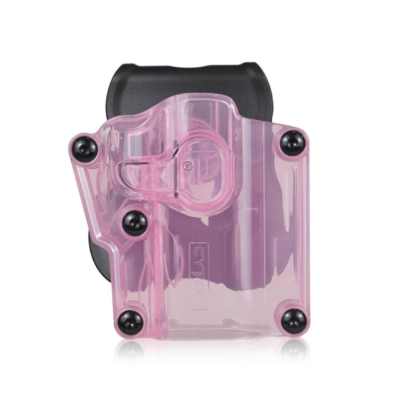 Pink Transparent Mega-fit Holster w/ Black Paddle-Fit over 150 pistols-Right-hand