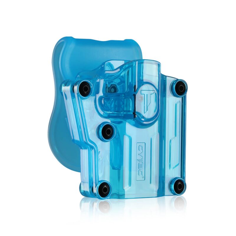 Blue Transparent Mega-fit Holster with paddle-Fit over 150 pistols-Right-hand